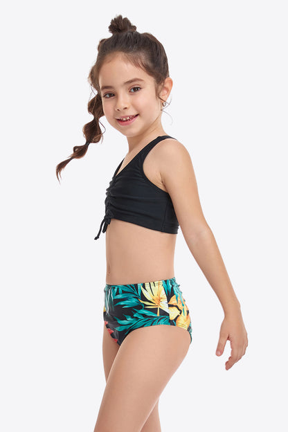 Printed Drawstring Ruched Two-Piece Swim Set