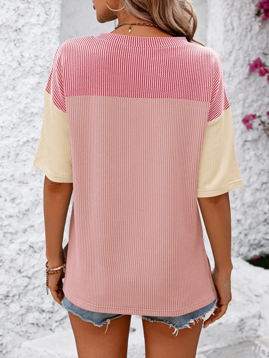 Color Block Round Neck Half Sleeve T-Shirt