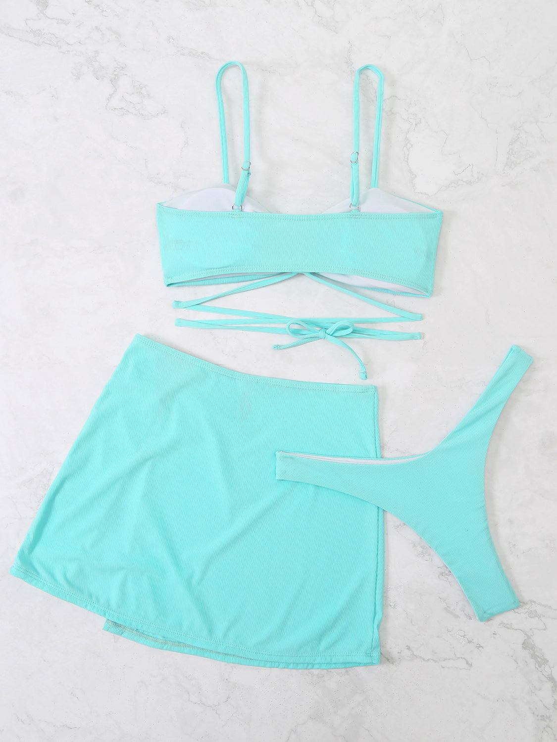 Cutout Spaghetti Strap Three-Piece Swim Set