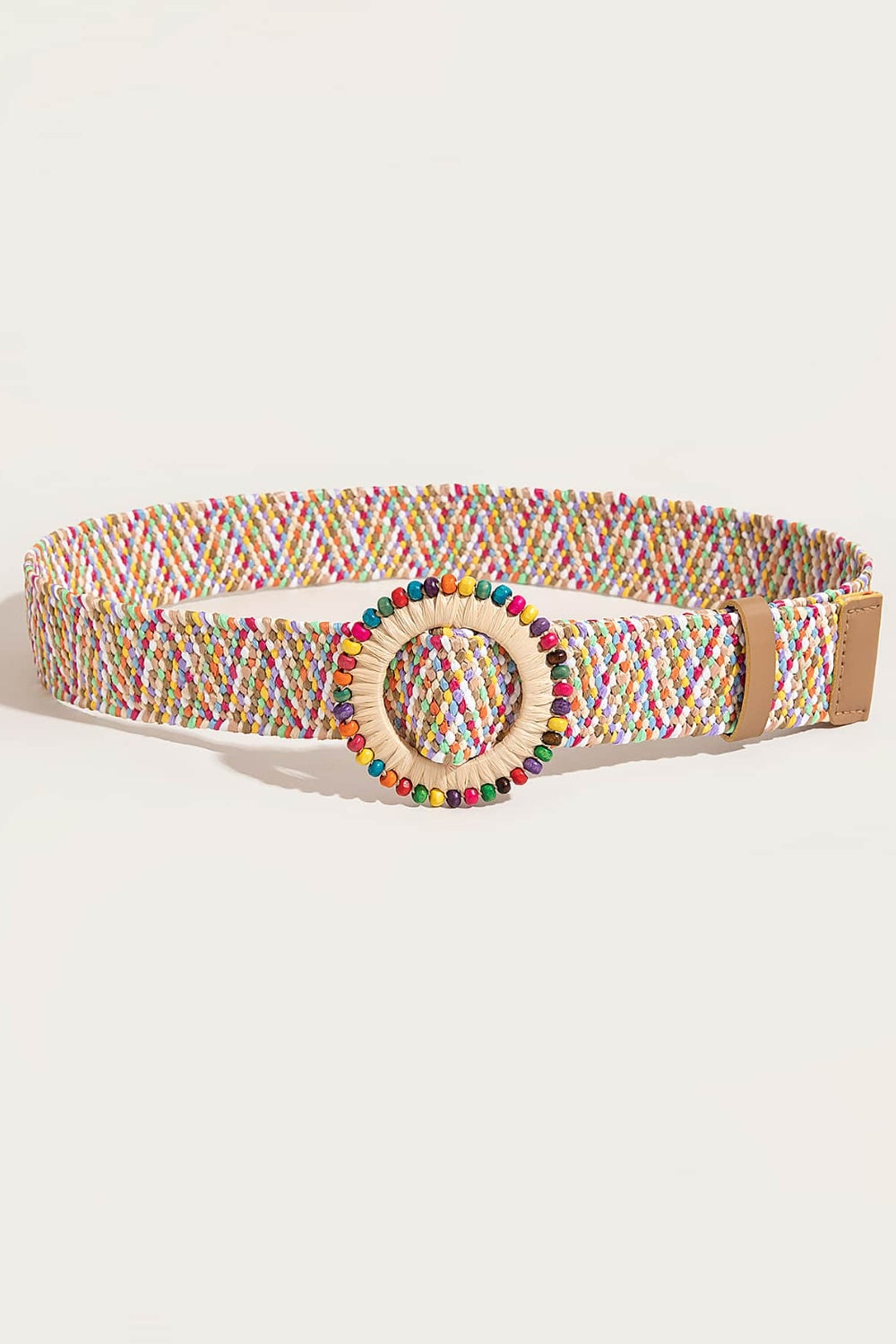 Multicolored Beaded Round Buckle Belt