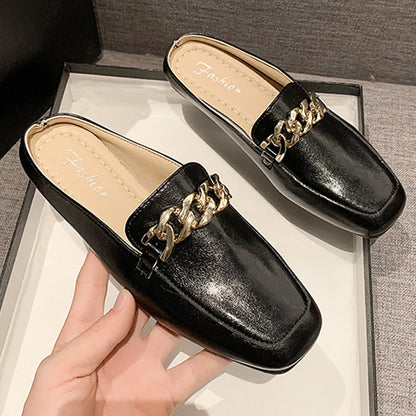 PU Leather Square Toe Flat Loafers