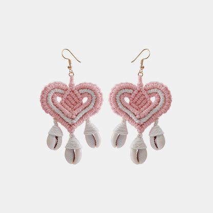 Cotton Thread Shell Heart Dangle Earrings