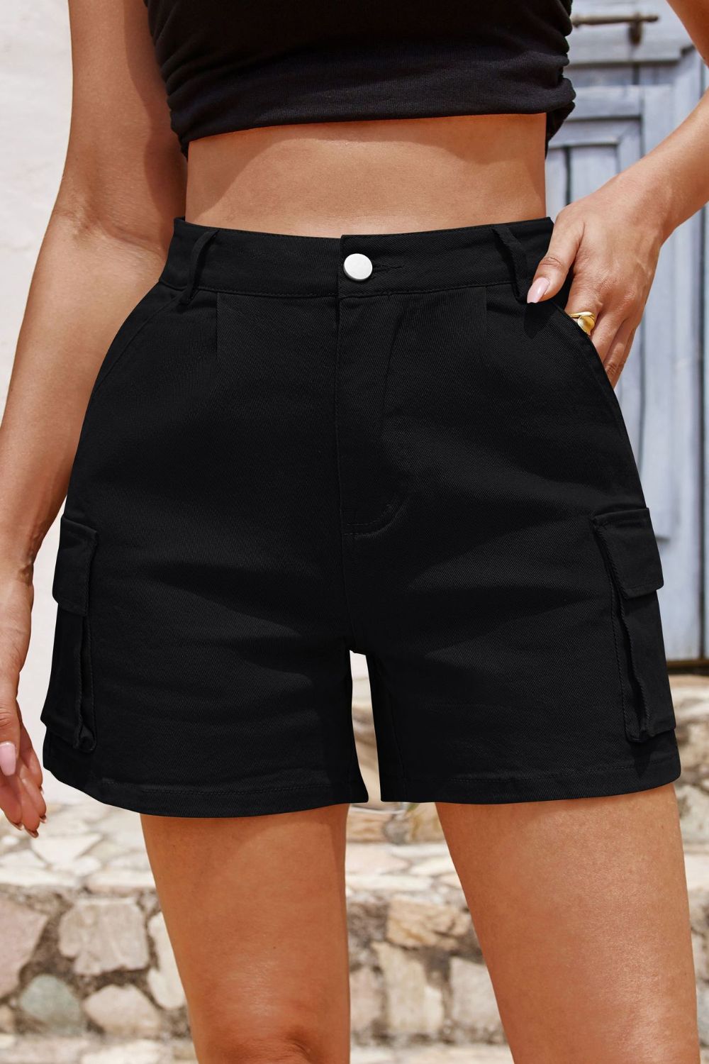 Pocketed High Waist Shorts