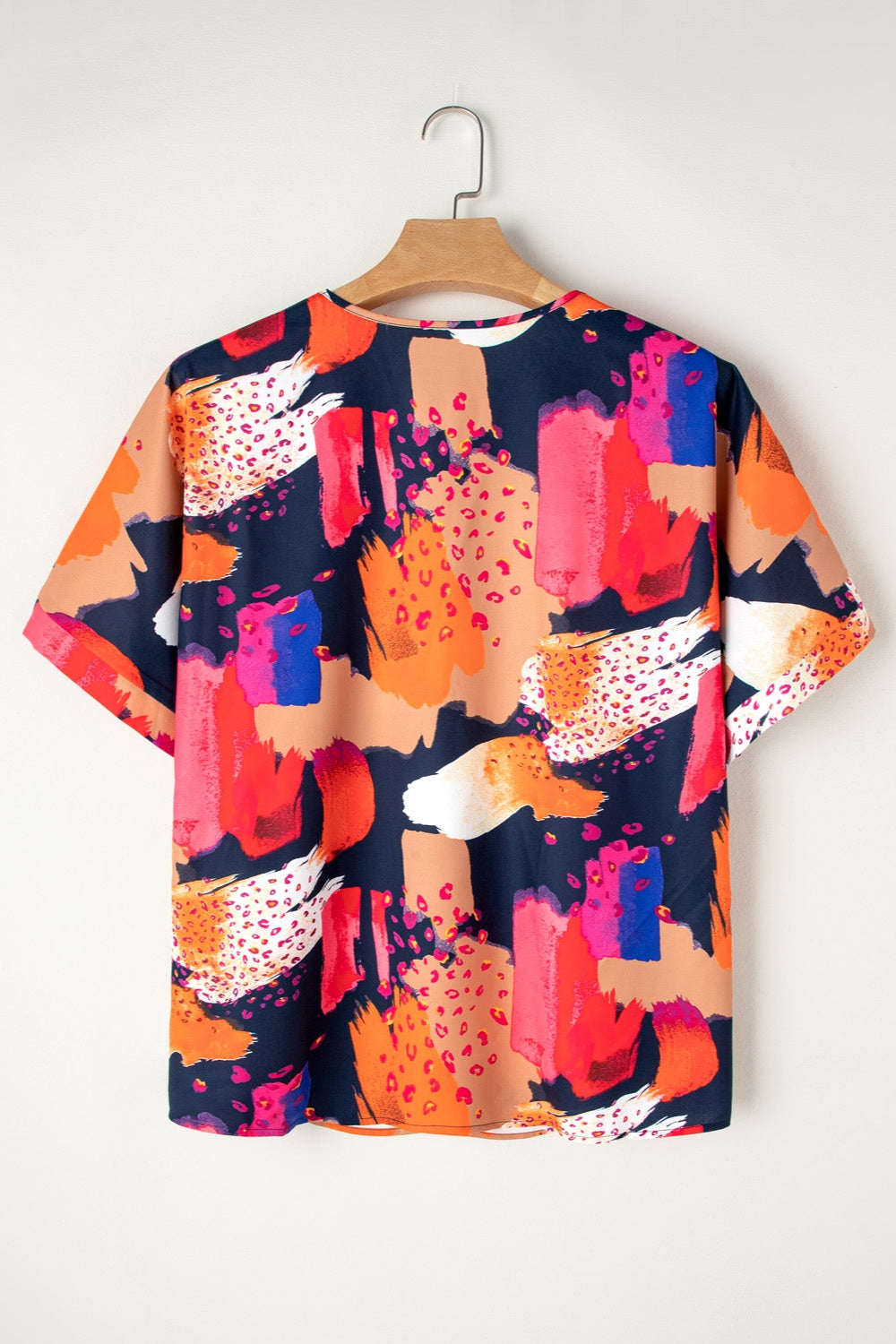 Plus Size Printed V-Neck Short Sleeve Blouse