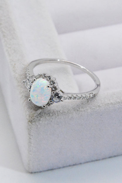 925 Sterling Silver Platinum-Plated Opal Ring