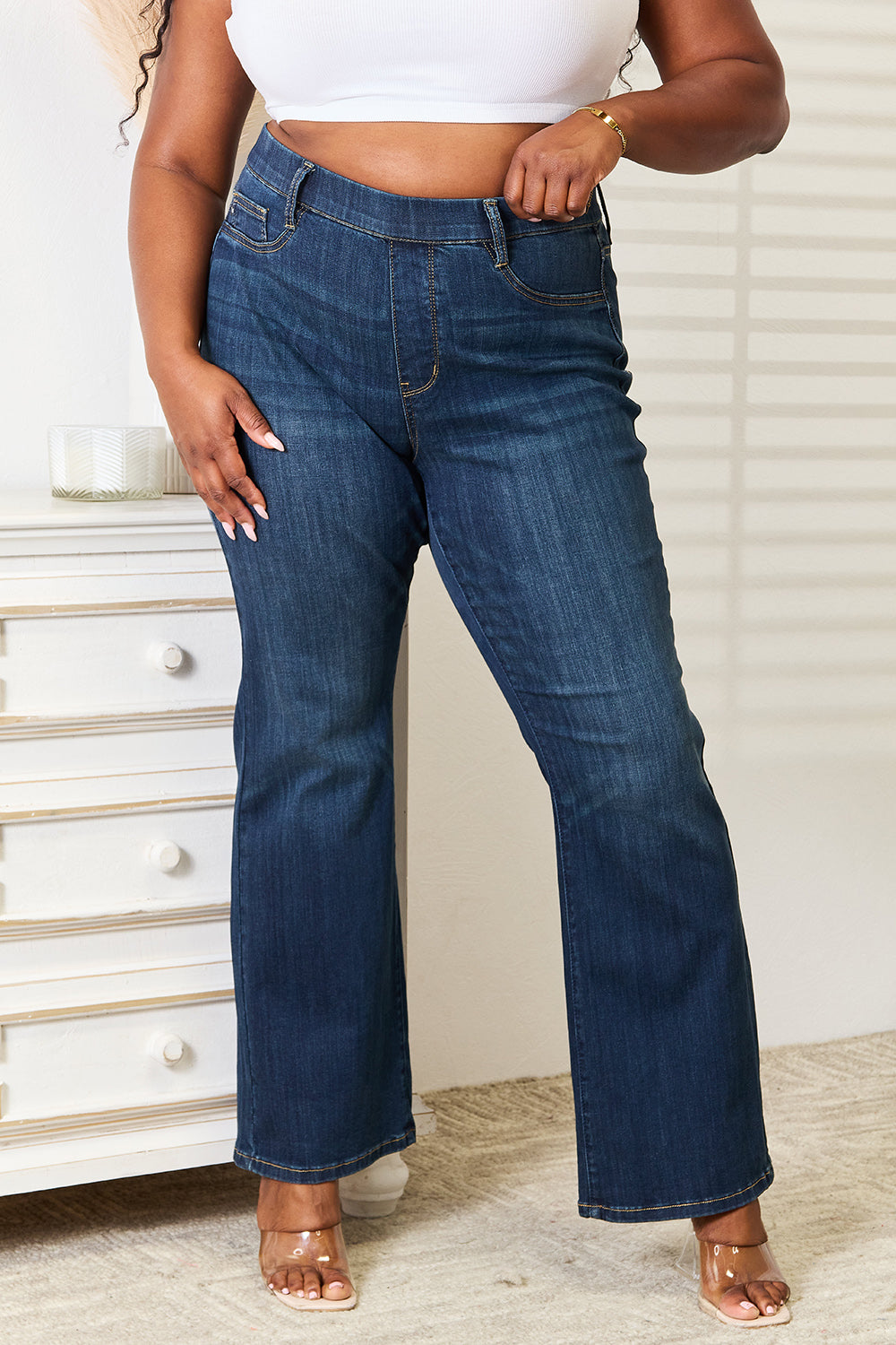 Judy Blue Full Size Elastic Waistband Slim Bootcut Jeans