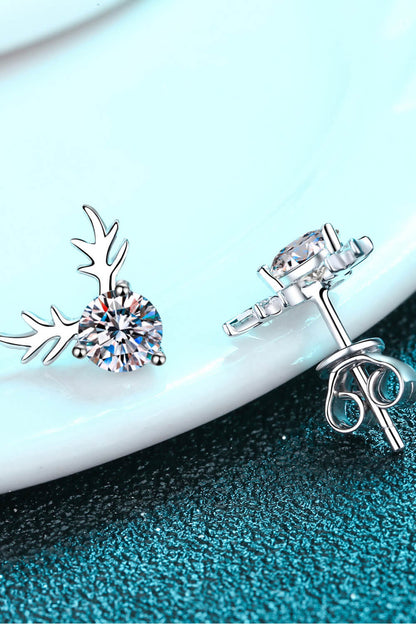 925 Sterling Silver Reindeer-Shaped Moissanite Earrings