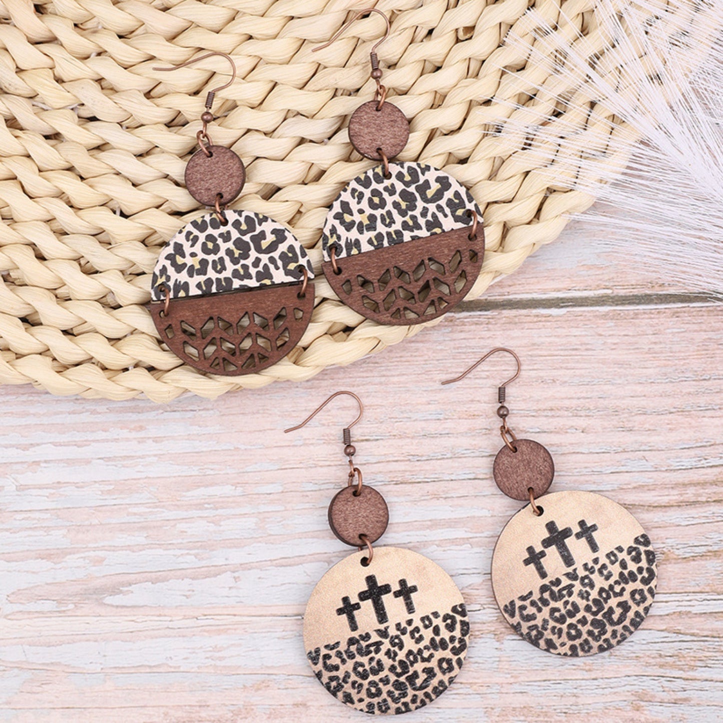 Wooden Cutout Leopard Dangle Earrings