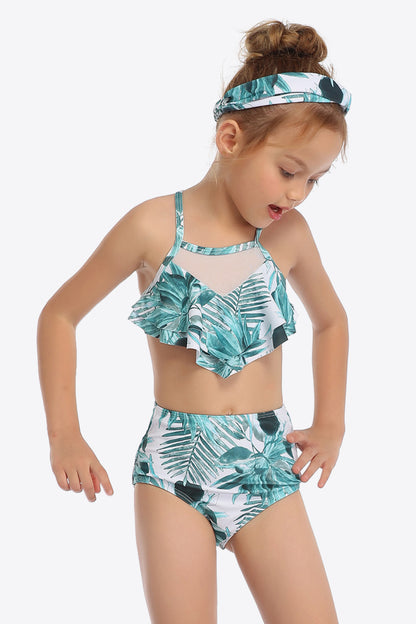 Botanical Print Ruffled Two-Piece Swim Set