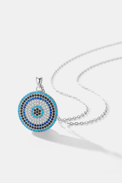 925 Sterling Silver Round Shape Artificial Turquoise Pendant Necklace