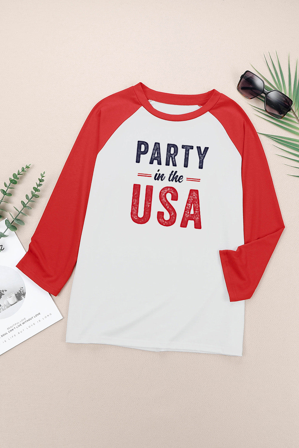 Simply Love PARTY IN THE USA Graphic Raglan Sleeve Tee