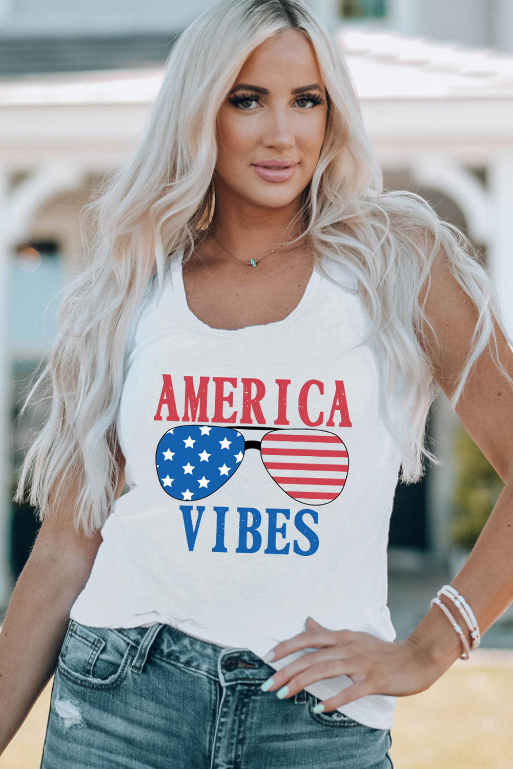 AMERICA VIBES Graphic Round Neck Tank