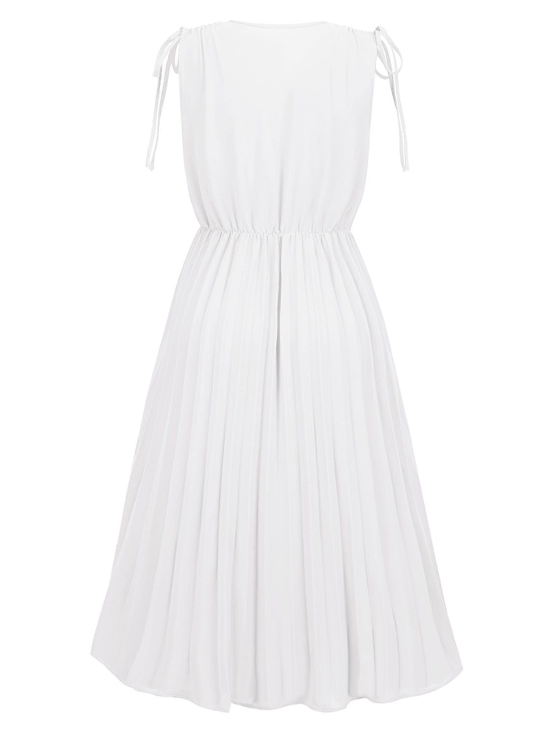 Pleated V-Neck Sleeveless Midi Dress