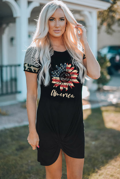 AMERICA US Flag Flower Graphic Twisted Dress