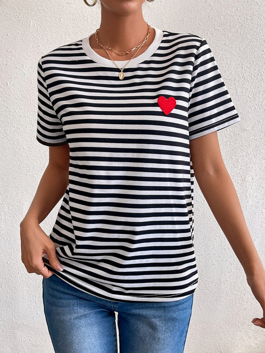 Striped Round Neck Short Sleeve T-Shirt