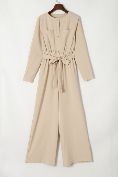 Pocketed Tied Wide Leg Jumpsuit