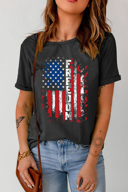 FREEDOM US Flag Graphic Round Neck Tee