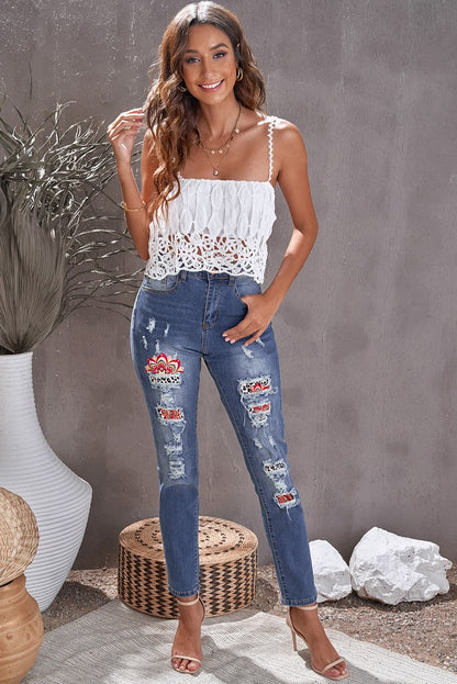 Baeful Leopard Patch Ankle-Length Jeans