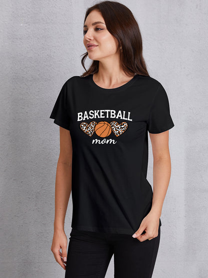 BASKETBALL MOM Round Neck Short Sleeve T-Shirt