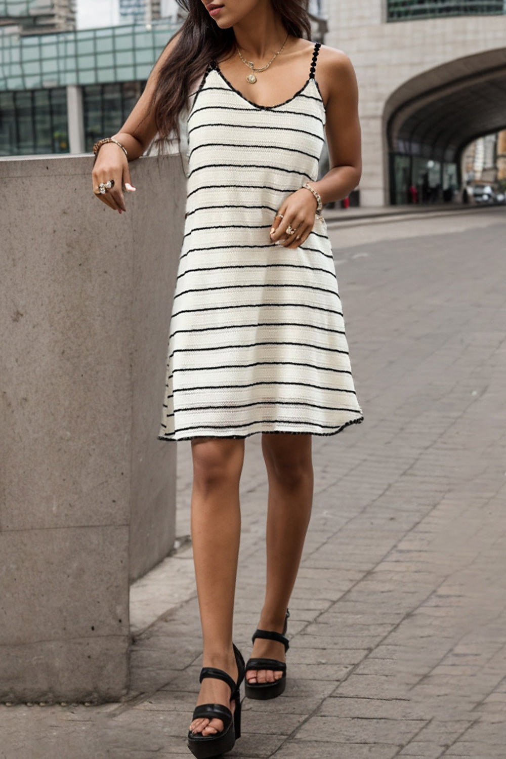 Striped Scoop Neck Mini Dress