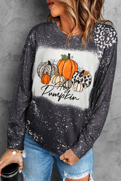 Round Neck Long Sleeve Pumpkin Graphic T-Shirt