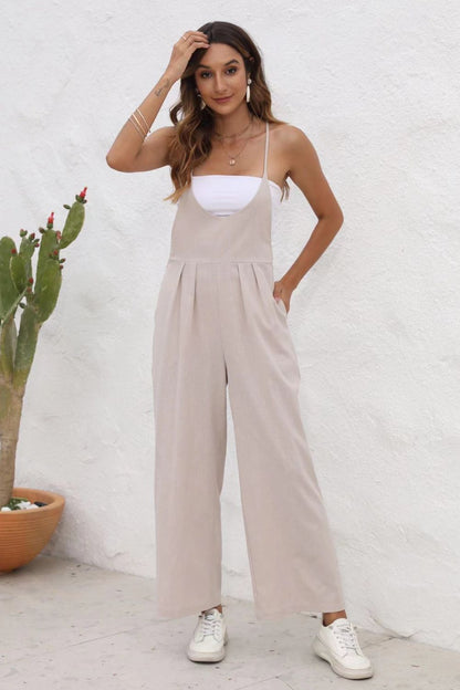 Tie Back Sleeveless Wide Leg Jumpsuit