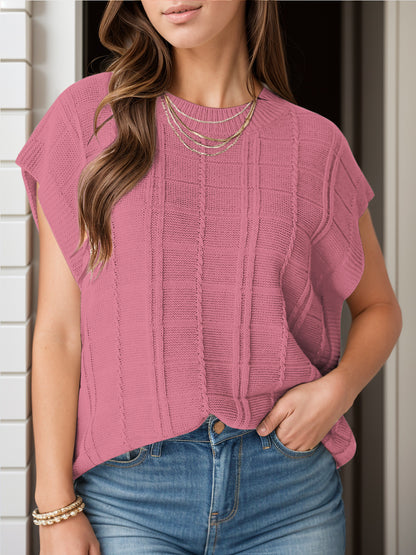 Round Neck Cap Sleeve Knit Top