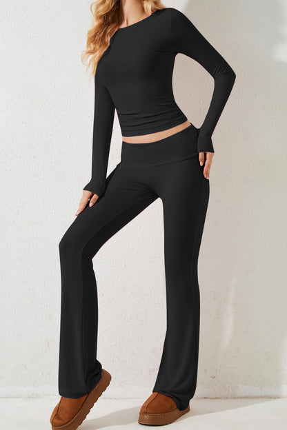 Round Neck Long Sleeve Top and Pants Set