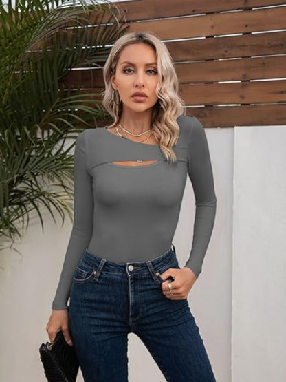 Asymmetrical Neck Long Sleeve T-Shirt