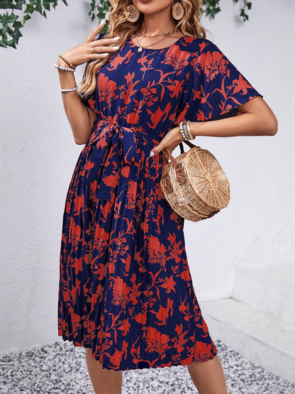 Printed Round Neck Short Sleeve Dress