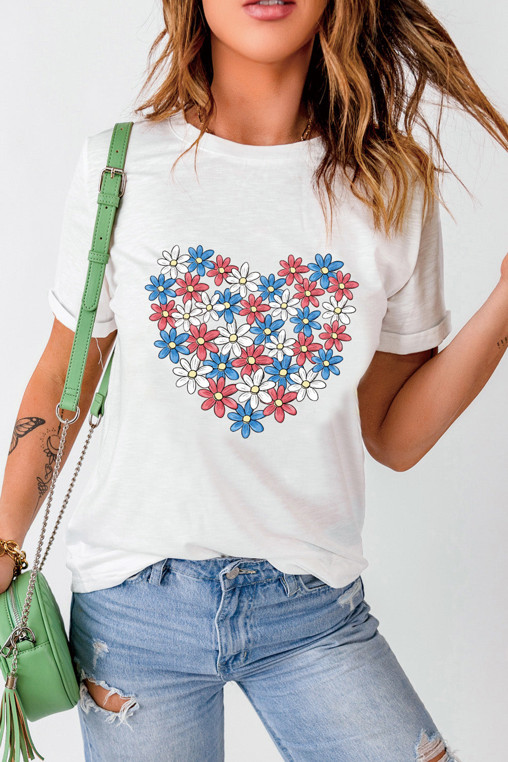 Flower Graphic Round Neck Short Sleeve T-Shirt