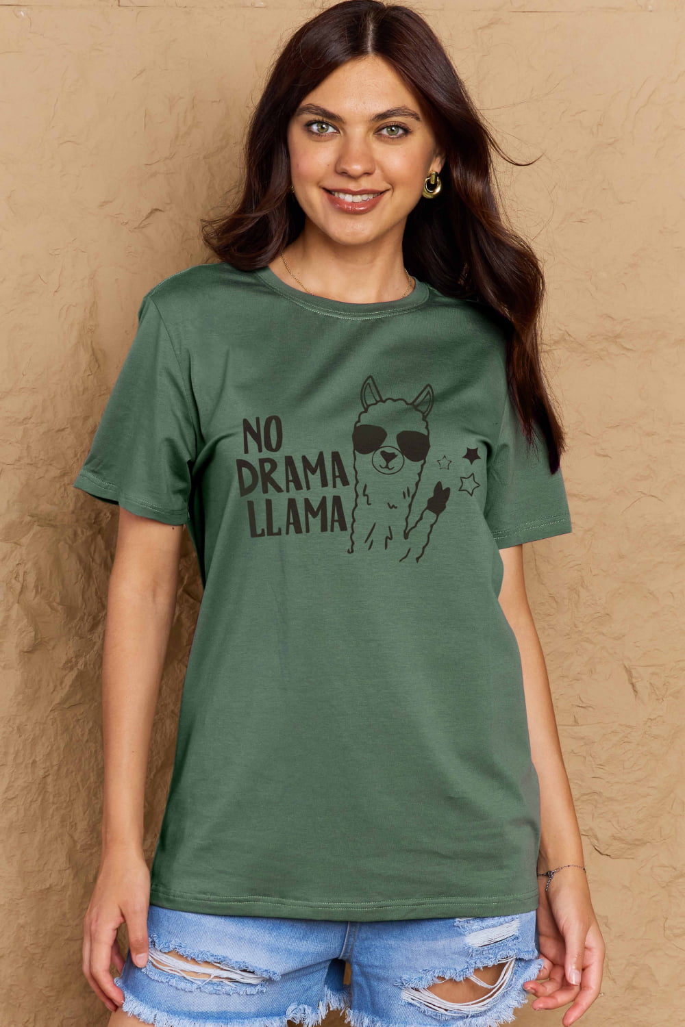 Simply Love Full Size NO DRAMA LLAMA Graphic Cotton Tee