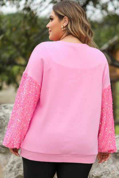 Plus Size XOXO Sequin Round Neck Sweatshirt