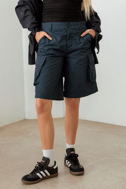 Tasha Apparel Navy Cargo Bermuda Shorts