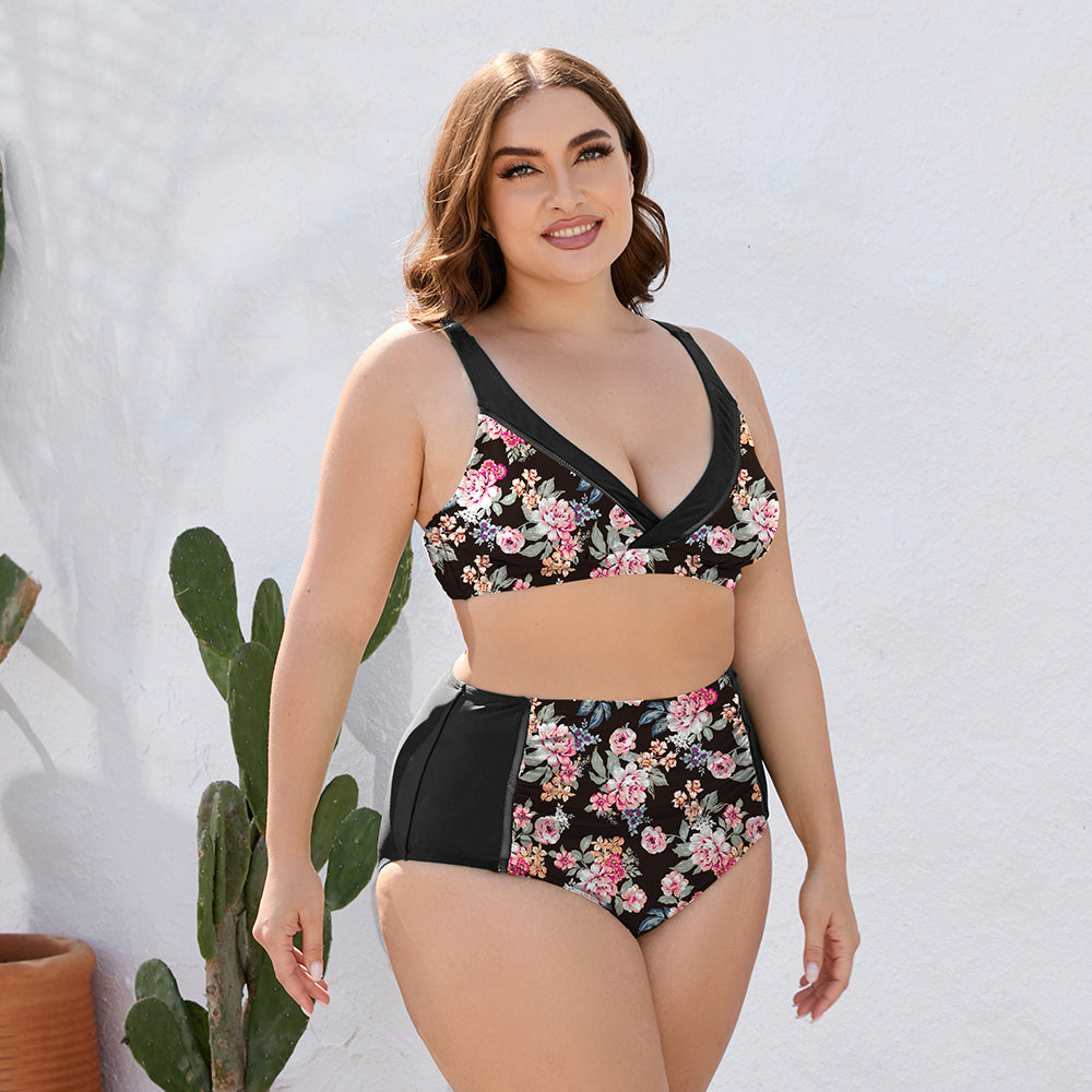 Plus Size Floral High Waist Two-Piece Swim Set