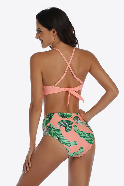 Tropical Print Ruffled Two-Piece Swimsuit