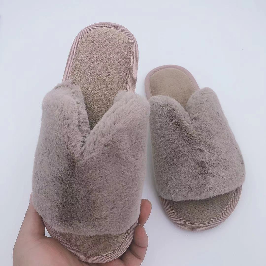 Faux Fur Open Toe Slippers