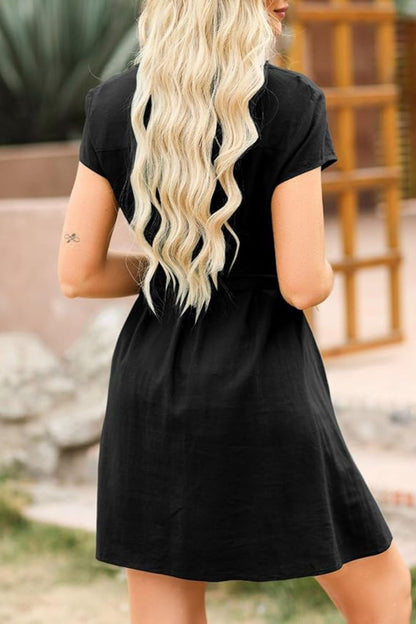 Tied Button Up Short Sleeve Dress