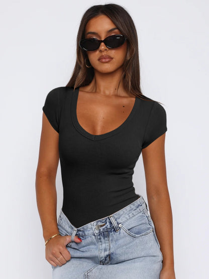 Scoop Neck Cap Sleeve T-Shirt