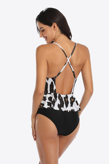 Printed Ruffled Halter Neck One-Piece Swimsuit