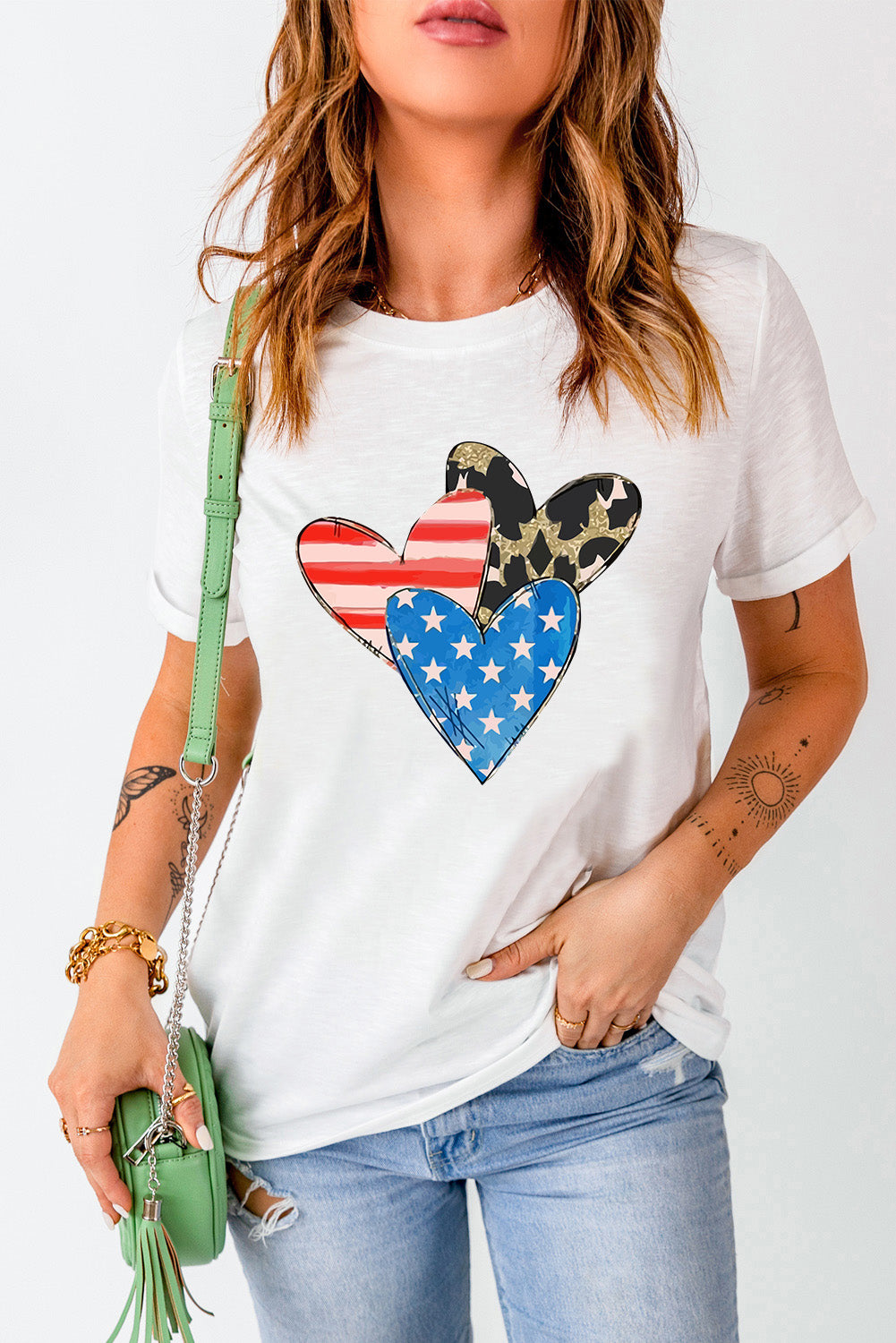 Heart Round Neck Short Sleeve T-Shirt