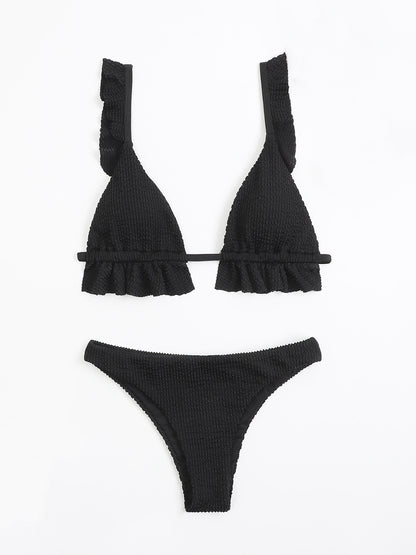 Ruffled Textured Wide Strap Two-Piece Bikini Set