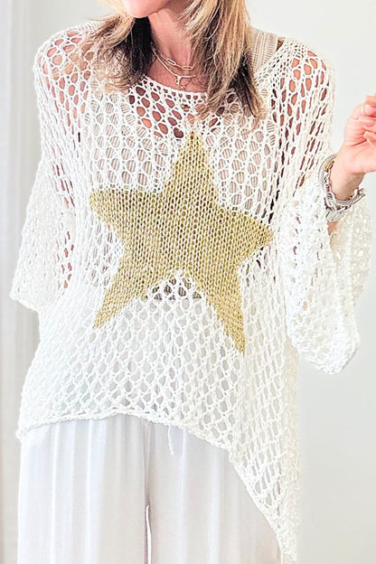 Openwork Star Boat Neck Knit Cover Up