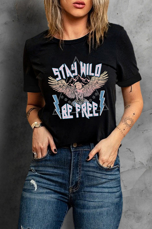 STAY WILD BE FREE Graphic Round Neck Tee