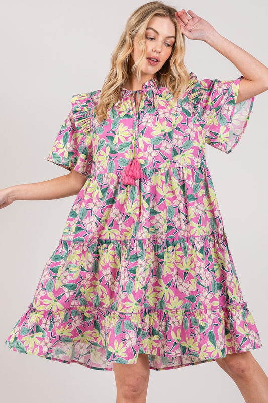 SAGE + FIG Floral Ruffle Short Sleeve Dress