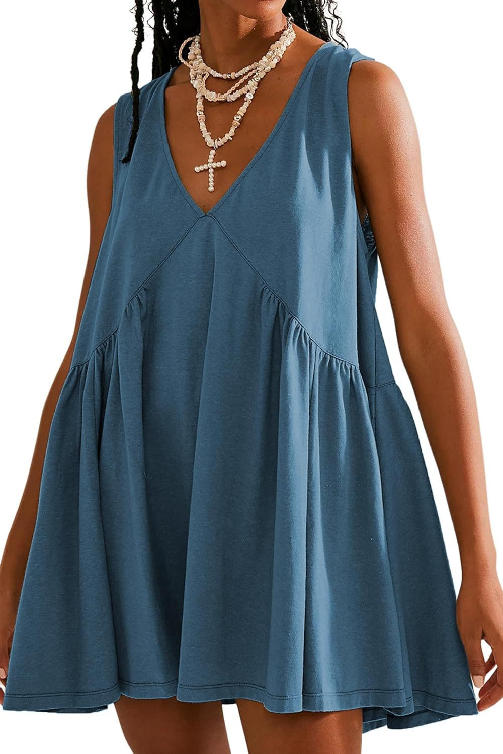 Plunge Wide Strap Mini Tank Dress