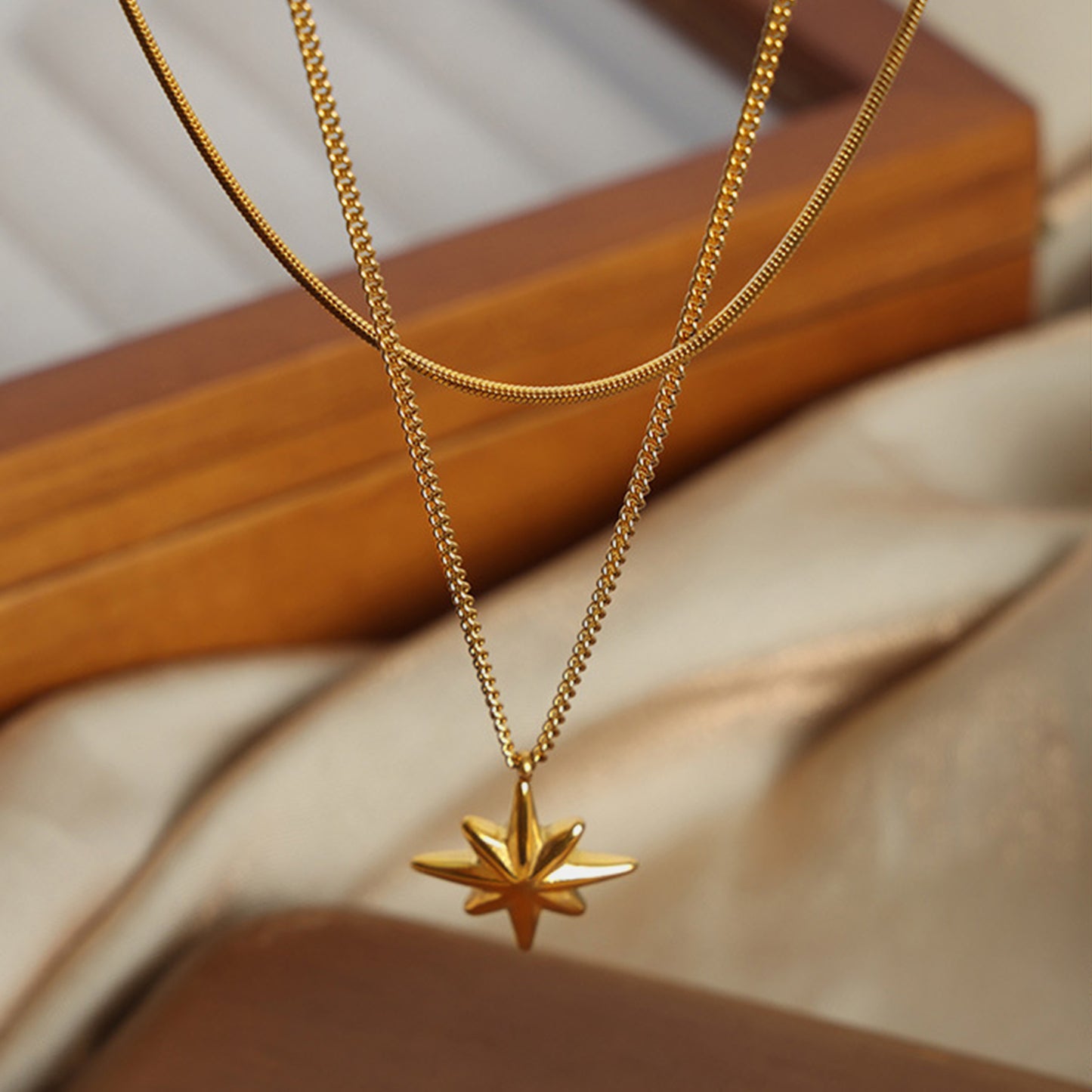 Star Pendant Double-Layered Titanium Steel Necklace