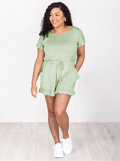 Ruffled Boat Neck Short Sleeve Romper