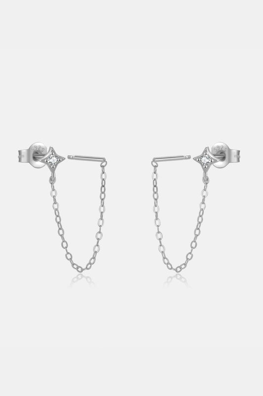 Inlaid Zircon Long Chain Stud Earrings