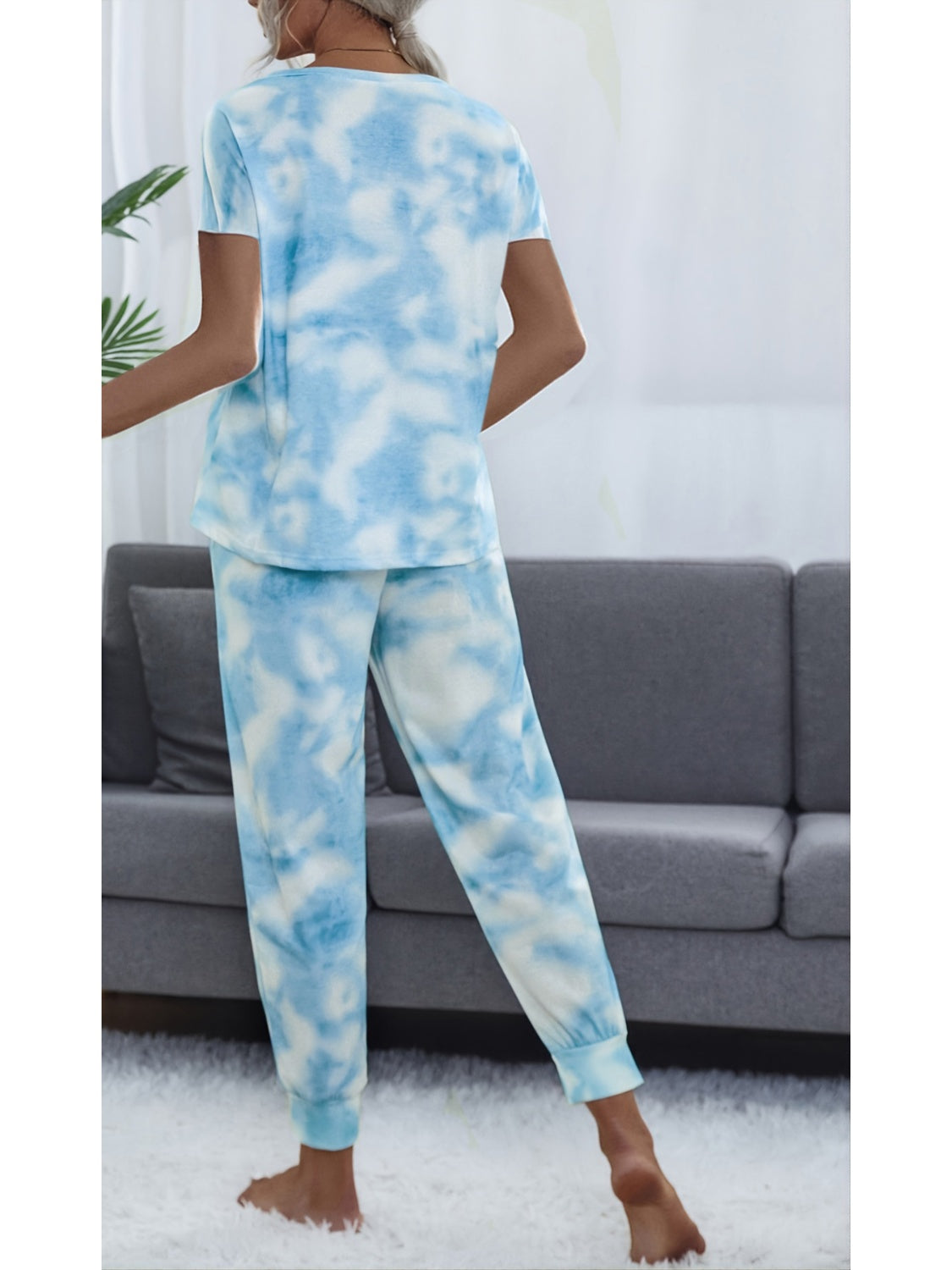 Tie-Dye Short Sleeve Top and Drawstring Pants Set